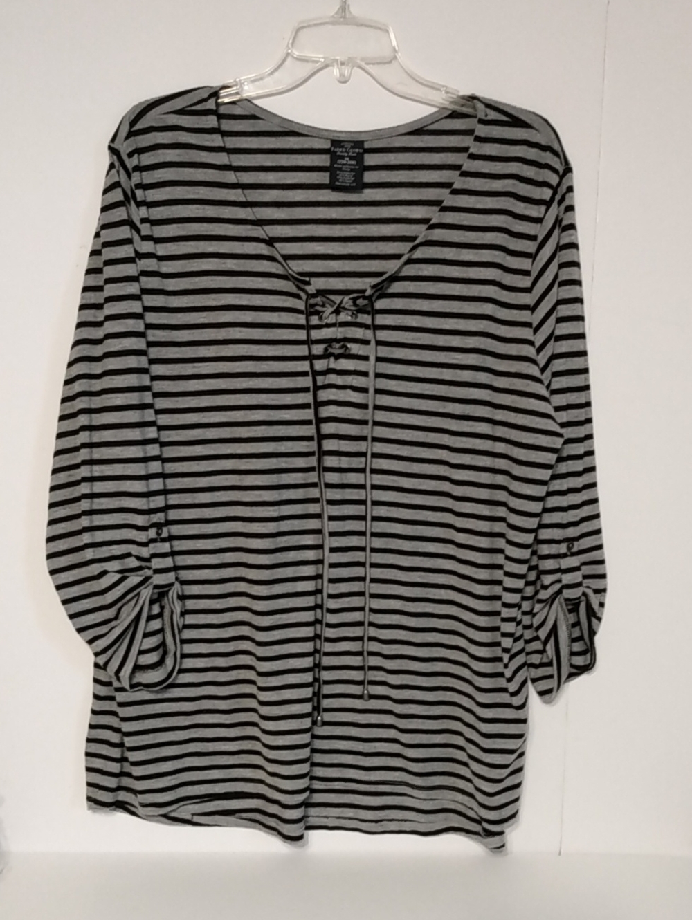 Faded Glory Black & Gray Striped Scoop Neck Top Size 3X (22w-24W)